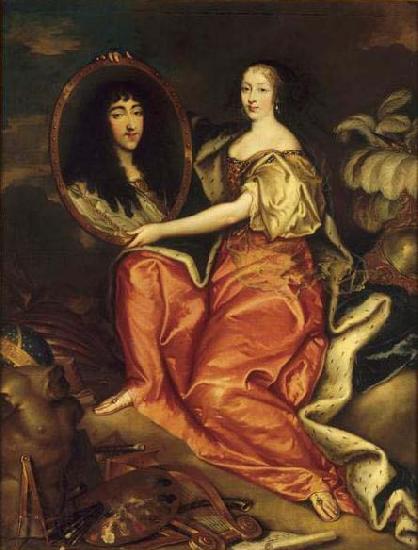 unknow artist Henriette d'Angleterre as Minerva holding a painting of her husband the Duke of Orleans Spain oil painting art